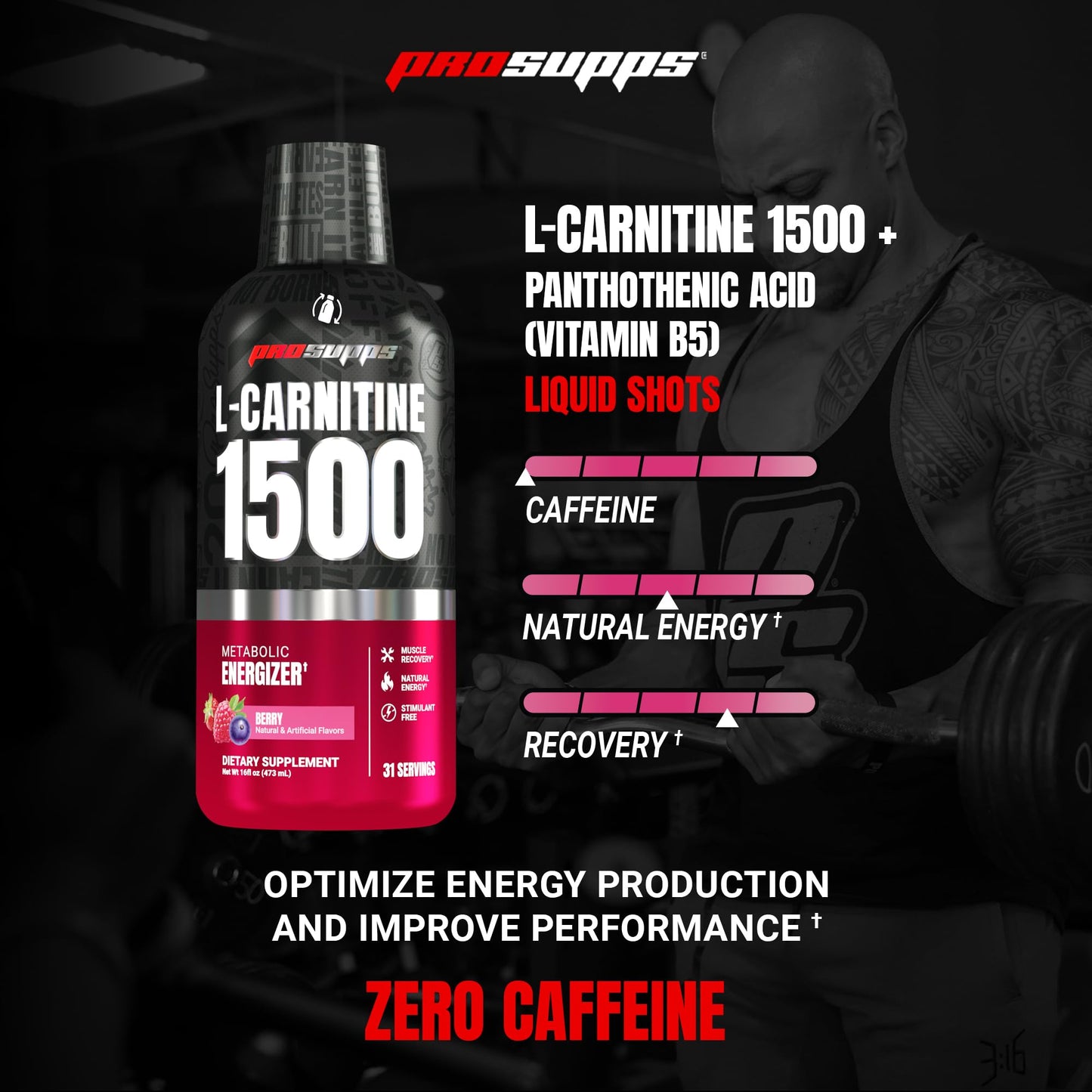 ProSupps L-Carnitine Liquid 3000, Stimulant-Free Liquid Shots for Men & Women - Clean Workout Drink for Energy, Performance & Muscle Recovery - No Sugar, No Carbs - 31 Servings, Berry