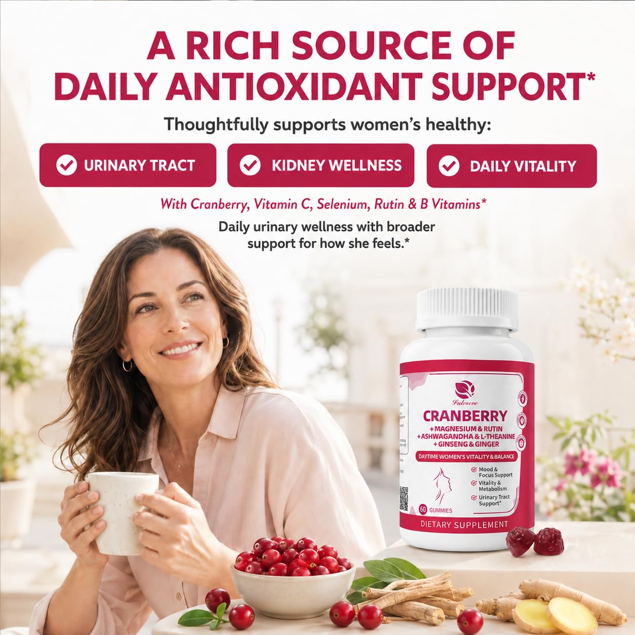 2 Pack Cranberry Gummies -Urinary Tract Health and Kidney Cleanse | High Absorption Formula with Ashwagandha, Selenium 363% DV, Ginseng&VB for Daily Antioxidant &Vitality Support-120 Gummies