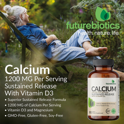 Futurebiotics Calcium 1200 MG Per Serving Sustained Release with Vitamin D3 1000 IU Per Serving Non-GMO, 90 Vegetarian Tablets
