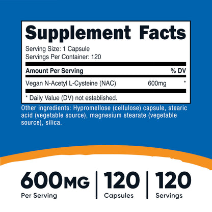 Nutricost N-Acetyl L-Cysteine (NAC) 600mg, 180 Capsules | GMO-Free And Gluten Free