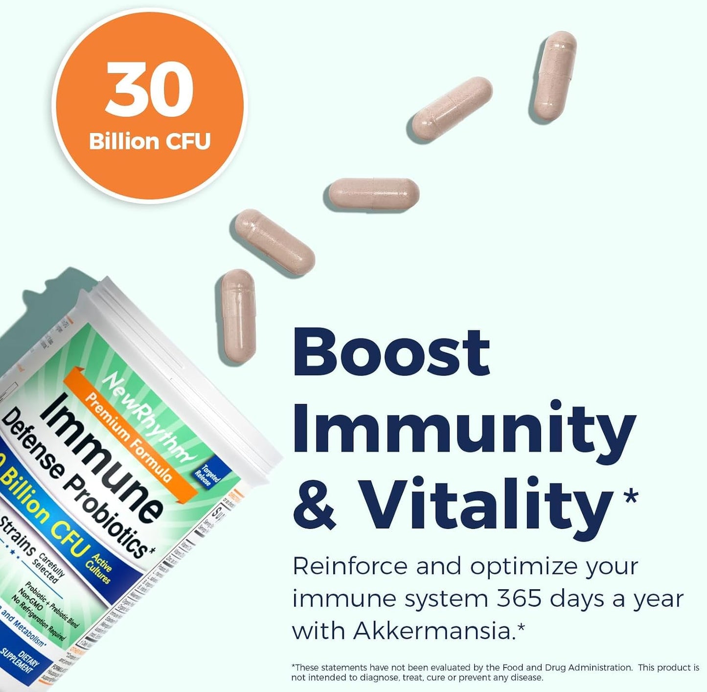 NewRhythm Probiotics for Immune Support, Akkermansia Probiotic Supplement for Women & Men, 30 Billion CFU 16 Strains, Plus Zinc, Vitamin C & D3, Elderberry & Echinacea, Non-GMO, 30 Capsules