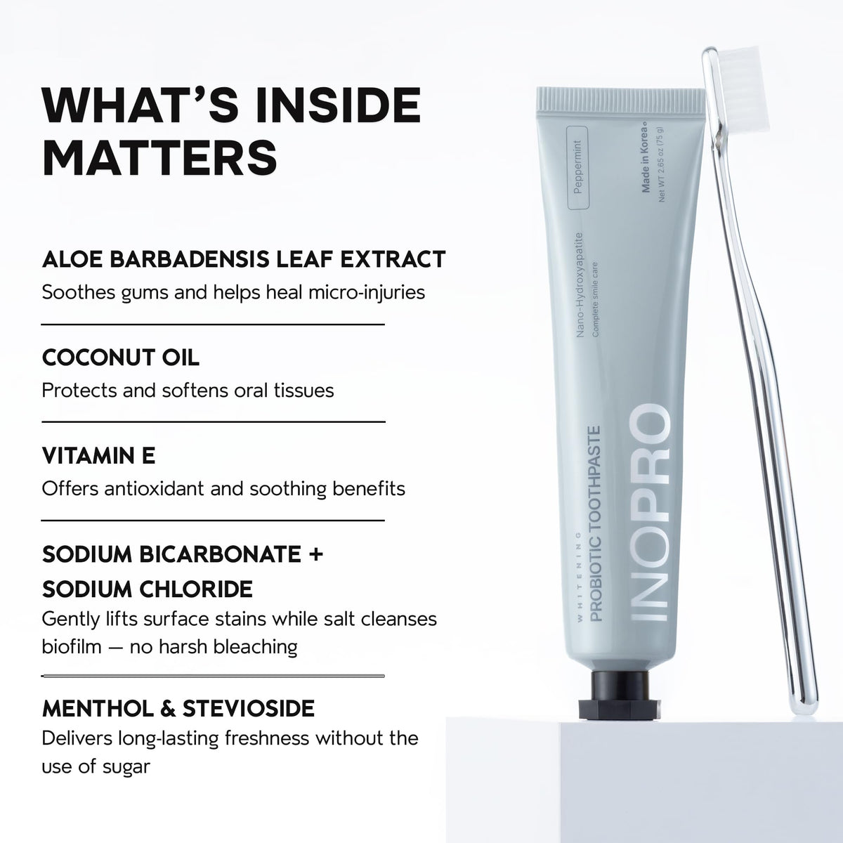 INOPRO Whitening Hydroxyapatite Toothpaste with Probiotic for Sensitive Teeth, Fluoride Free Enamel Support Toothpaste, SLS Free, Baking Soda, Coconut Oil, 5oz