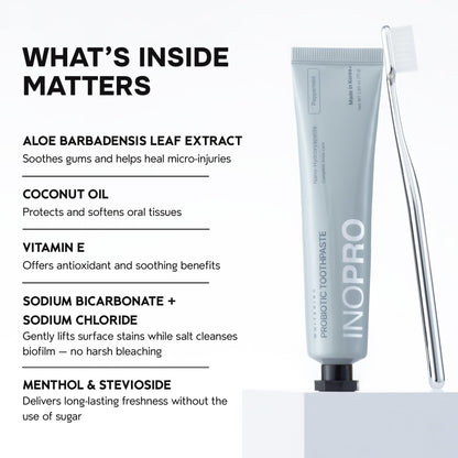 INOPRO Whitening Hydroxyapatite Toothpaste with Probiotic for Sensitive Teeth, Fluoride Free Enamel Support Toothpaste, SLS Free, Baking Soda, Coconut Oil, 5oz