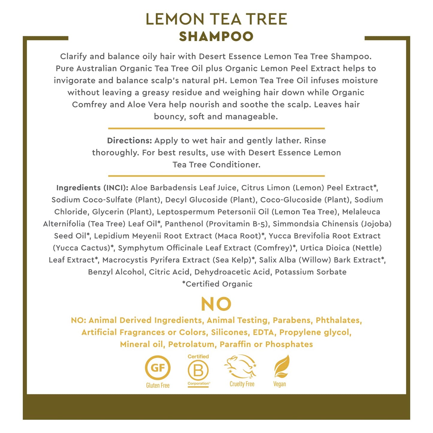 Desert Essence Organics Hair Care Shampoo, Lemon Tea Tree, 8 Ounce