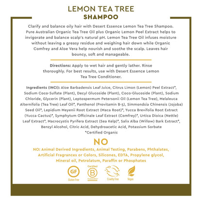 Desert Essence Organics Hair Care Shampoo, Lemon Tea Tree, 8 Ounce