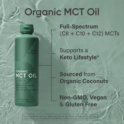 Sports Research Organic MCT Oil - Keto & Vegan MCTs C8, C10, C12 from Coconuts - Fatty Acid Brain & Body Fuel, Non-GMO & Gluten Free - Flavorless Oil, Perfect in Coffee, Tea & Protein Shakes - 32 oz