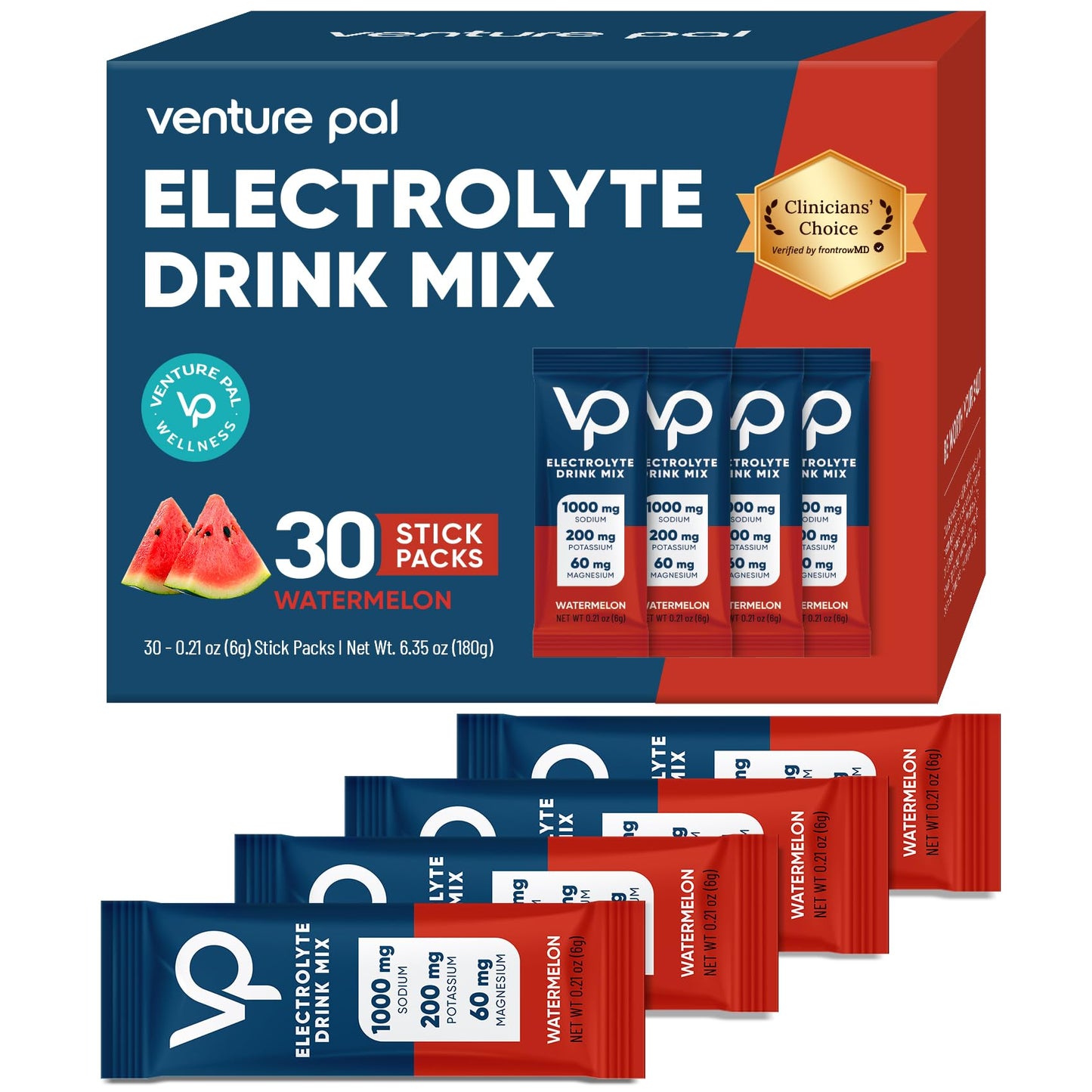 Venture Pal High Sodium Sugar Free Electrolytes Powder Packet, 16 Sticks | Hydration Packets with Vitamin, Sodium & Potassium, Zero Calories, Vegan, Keto & Paleo Friendly Electrolyte Drink Mix