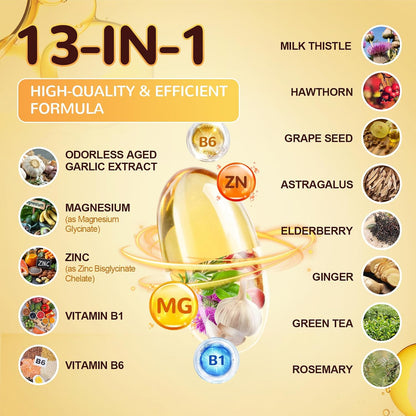 Totaria Liposomal Aged Garlic Extract Capsules - Odorless Aged Garlic with Magnesium,Zinc,Vitamin B,Antioxidant Herbal Blend - Heart & Immune Support - Non-GMO, Gluten Free,300 Softgels