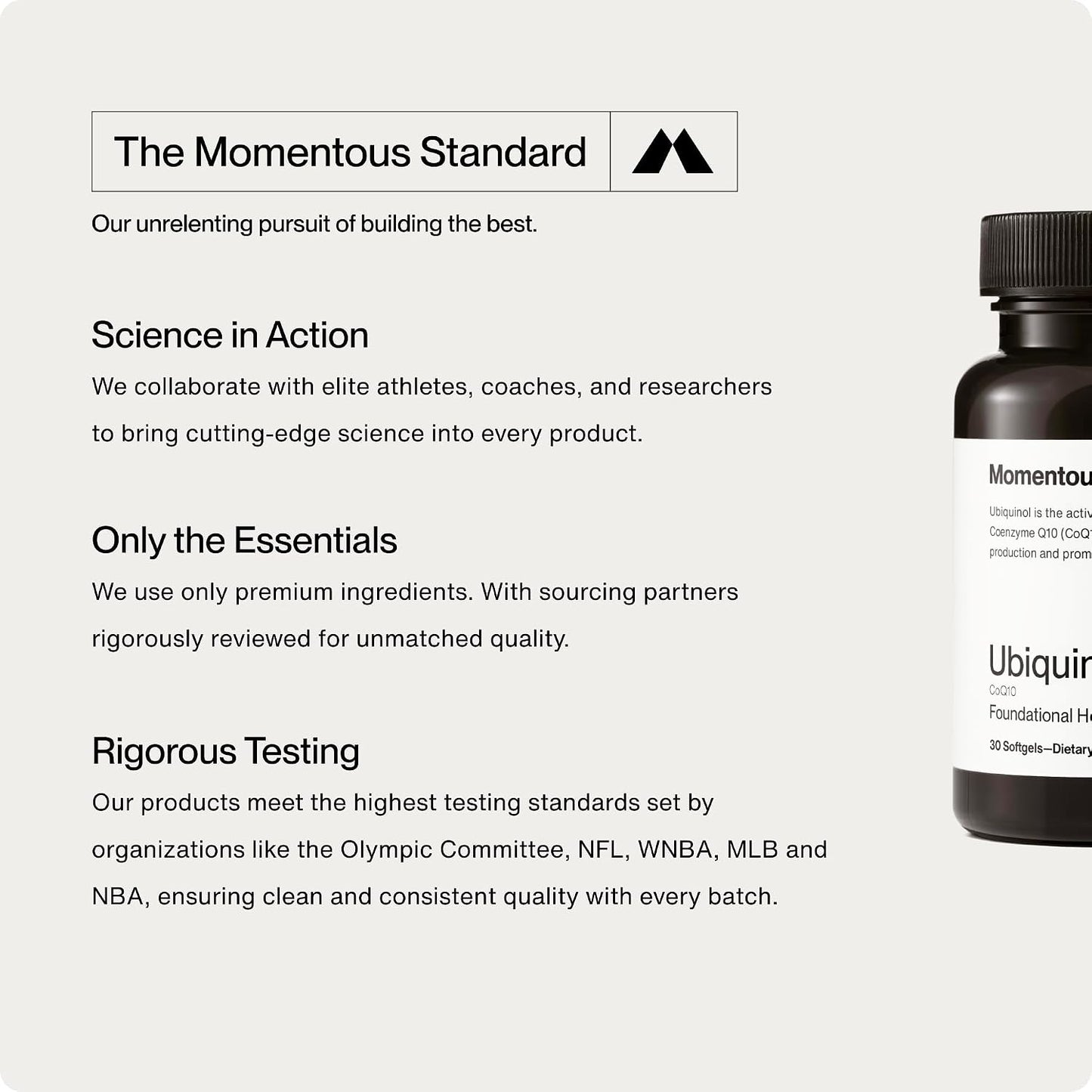 Momentous Ubiquinol - 42 g Plant-Based CoQ10 Softgel Supplement for Foundational Health Support - NSF Certified for Sport - GMO- & Gluten-Free - 30 Servings