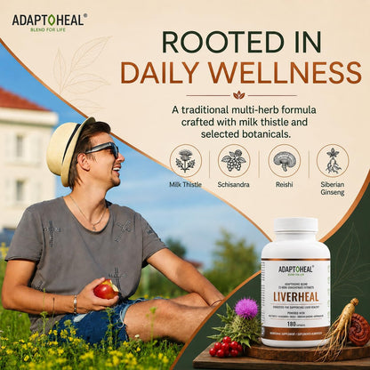 ADAPTOHEAL Liverheal Liver Support Milk Thistle, Turmeric (180 Caps)