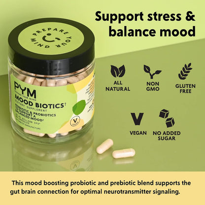 PYM Mood Biotics (60-Count) | Prebiotics & Probiotics, Gut Health Support