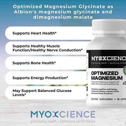 MYOXCIENCE Optimized Magnesium Glycinate + Magnesium Taurate (as ATAmag®) for High Brain Bioavailability to Support Stress Relief and Sleep | 30 Servings