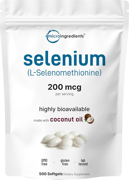 Selenium Supplements for Women & Men 200mcg Per Serving, 500 Softgels | Made with Coconut Oil | Essential Trace Mineral as L-Selenomethionine | 16+ Month Supply | Non-GMO, Gluten Free