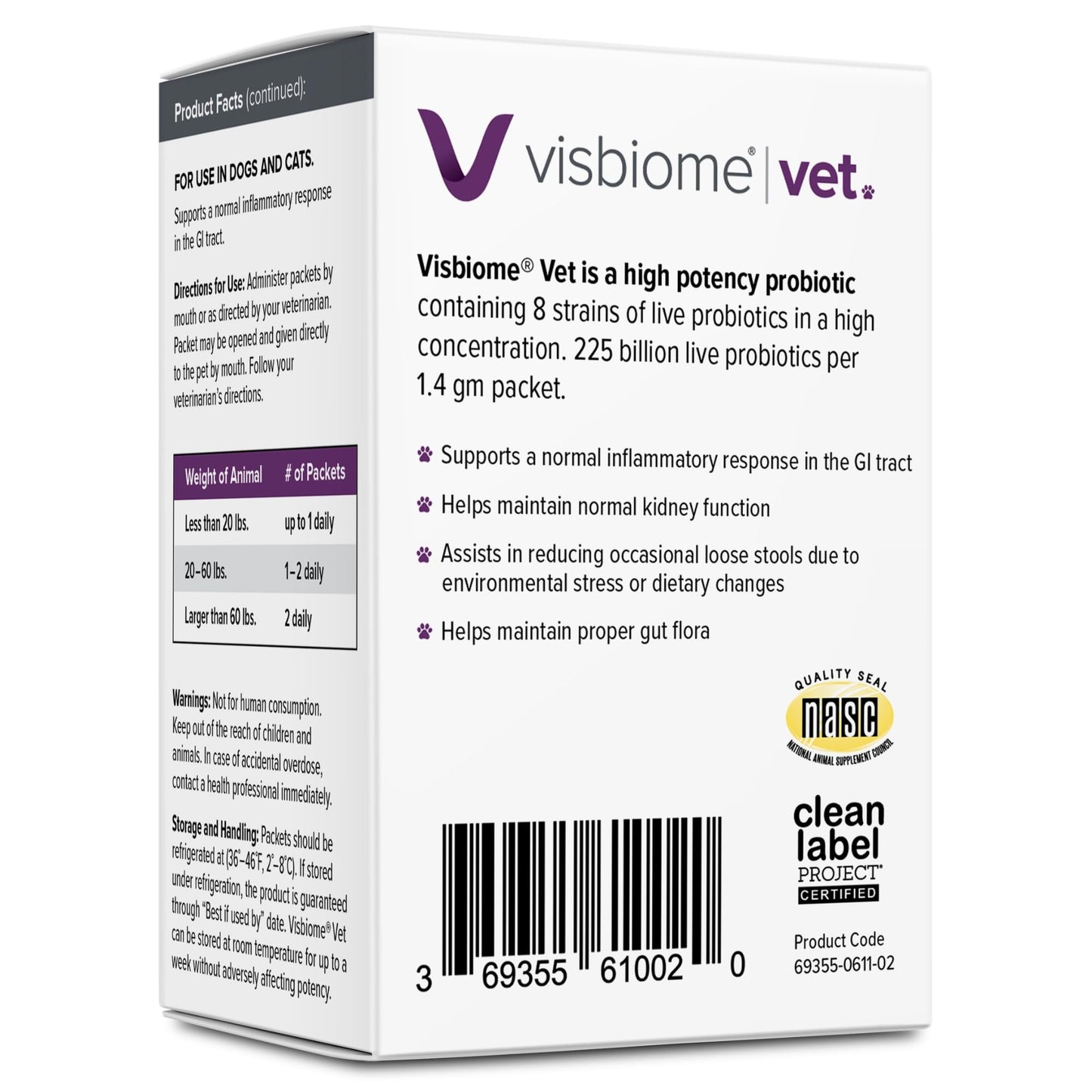 Visbiome® Vet Advanced GI Care Probiotic for Dogs & Cats, 225B CFU, 30 ct | Veterinarian Recommended, De Simone Formulation®, Multi-Strain, Refrigerated Probiotics, Weight-Based Dosing, Made in USA