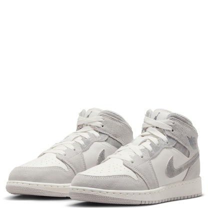 Air Jordan 1 Mid SE Big Kids' Shoes (FQ8088-002, Neutral Grey/Sail/Smoke Grey) Size 6.5