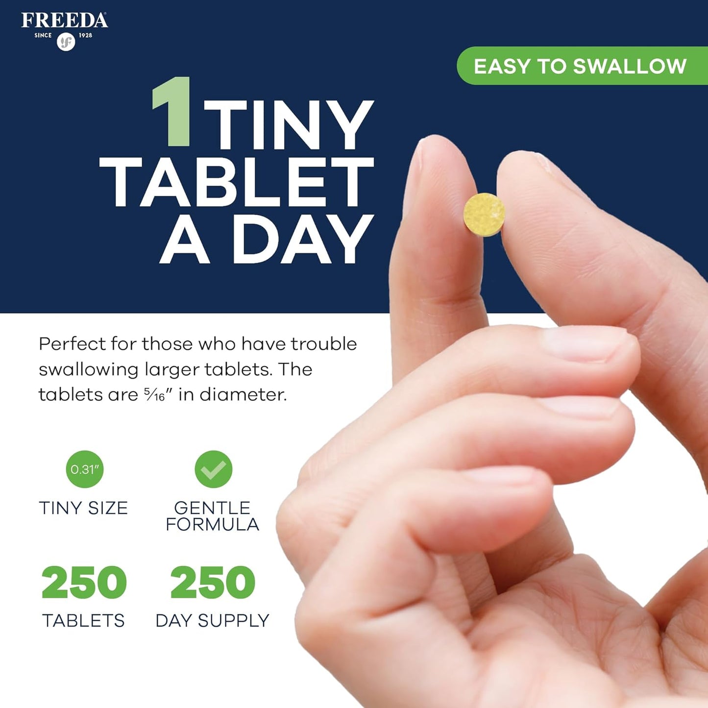 Freedavite Tiny Tablet - Moderate Multivitamin for Men and Women - Pure Vitamin A, C, D, E, B1, B2, B6, B12, Biotin, Calcium, Zinc, Iron, Magnesium, Manganese, Copper, Selenium, Iodine - 250 Count | Supports Energy, Immunity, Bone & Brain Health – 20 Esse