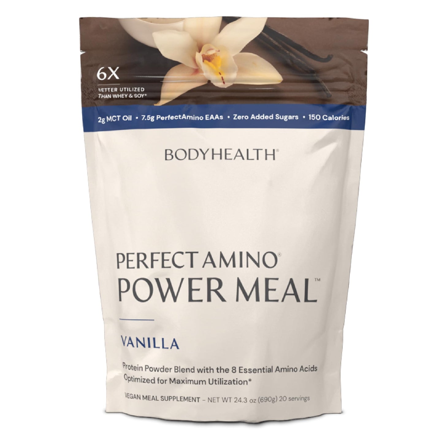 BodyHealth PerfectAmino Power Meal Shake New Dark Chocolate Flavor with MCT Oil Carb 10 and Perfect Amino Protein Base (20 Servings)