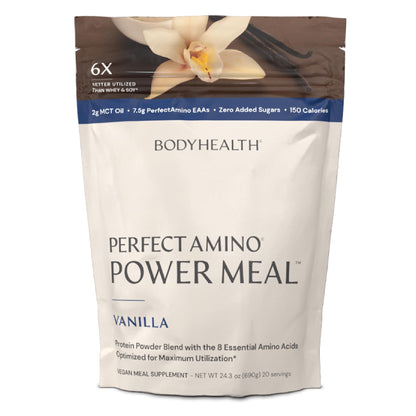 BodyHealth PerfectAmino Power Meal Shake New Dark Chocolate Flavor with MCT Oil Carb 10 and Perfect Amino Protein Base (20 Servings)