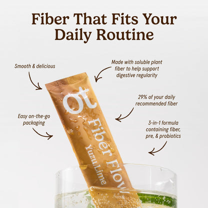 Organic Traditions Fiber Flow Variety Pack, Daily Fiber Supplement Sticks with Acacia, Chicory Root Inulin, One Billion CFU Probiotics, Mixed Flavors Strawberry Yuzu Lime Unflavoured, 12 Count