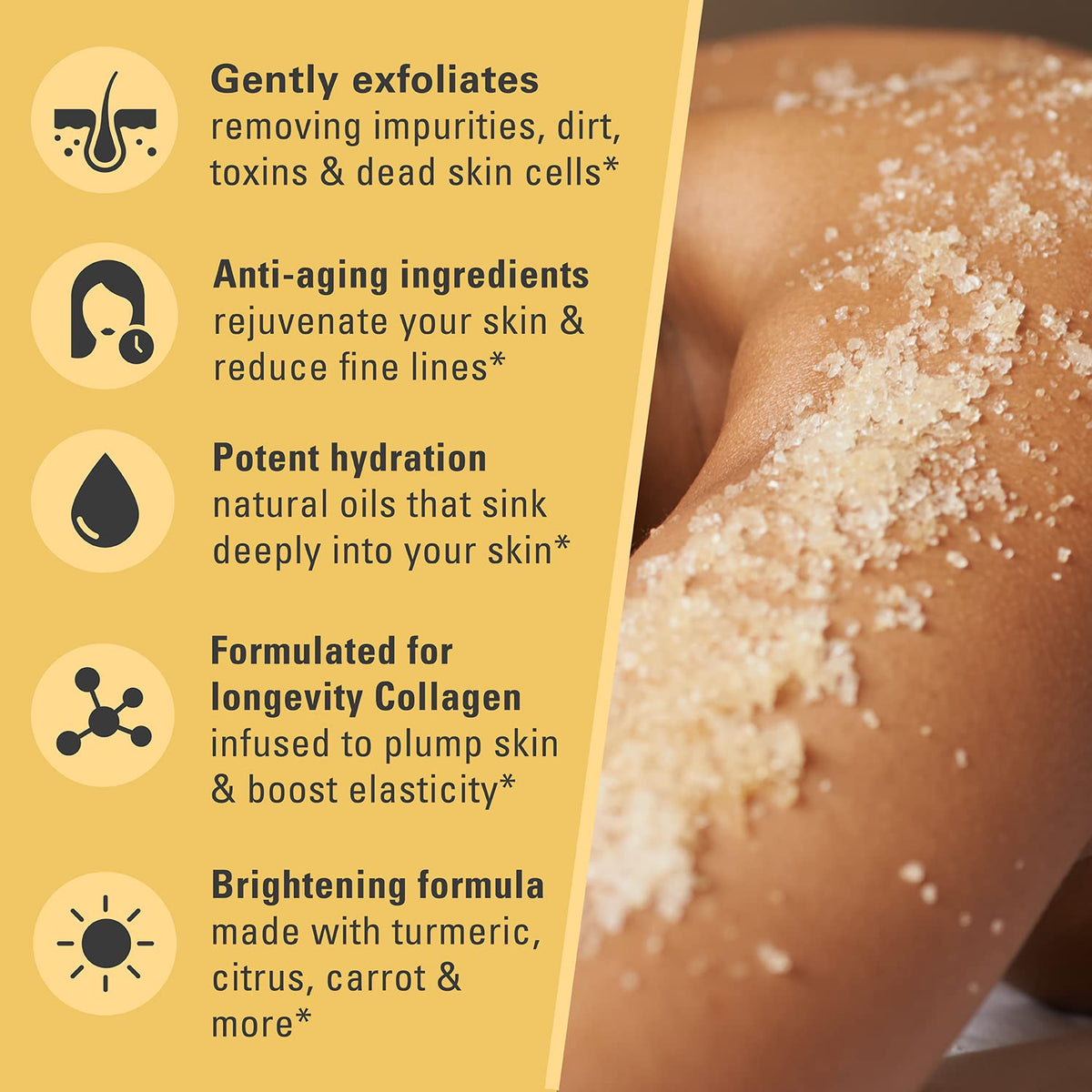 Himalayan Salt Scrub Face Foot & Body Exfoliator Infused with Collagen and Stem Cell Natural Exfoliating Salt Body Scrub for Toning Cellulite Skin Care by M3 Naturals