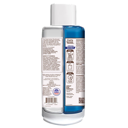 GuruNanda Teeth Whitening Dual Barrel Oxyburst Mouthwash - Alcohol & Fluoride Free, Hydrogen Peroxide to Promote Whiter Teeth - Wild Mint - 20 Fl Oz