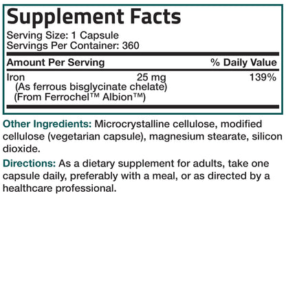 Bronson Iron Bisglycinate 25 mg, 90 Vegetarian Capsules | Gentle on the Stomach, Non-Constipating, Supports Energy & Red Blood Cell Production, Non-GMO, Gluten-Free & Soy-Free