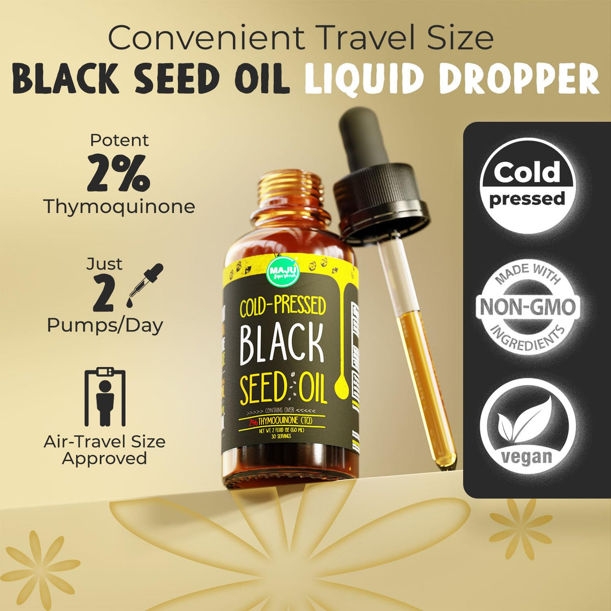 MAJU Black Seed Oil - 3 Times TQ, Cold-Pressed, Travel Size, 100% Turkish Black Cumin