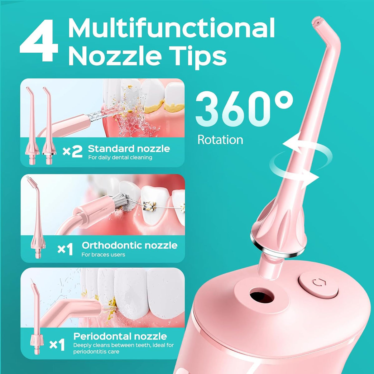 COSLUS ADA Accepted C50 Water Dental Flosser, 4 Modes 5 Power Levels, Pink