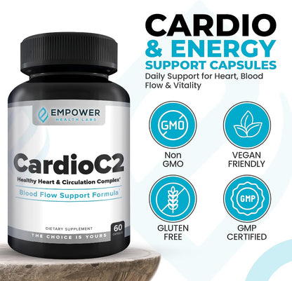 CardioC2 Circulation & Energy Support – Doctor-Formulated Blend with Beet Root, Black Garlic, Hawthorn & CoQ10 – Supports Healthy Blood Flow, Energy & Clarity – 60 Capsules