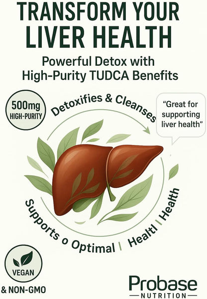 Probase Nutrition TUDCA – Premium Liver Support, Cleanse, Detox and Repair Supplement – 500mg Per Serving – 60 Capsules – High Purity Bile Salt Formula – Vegan, Non-GMO