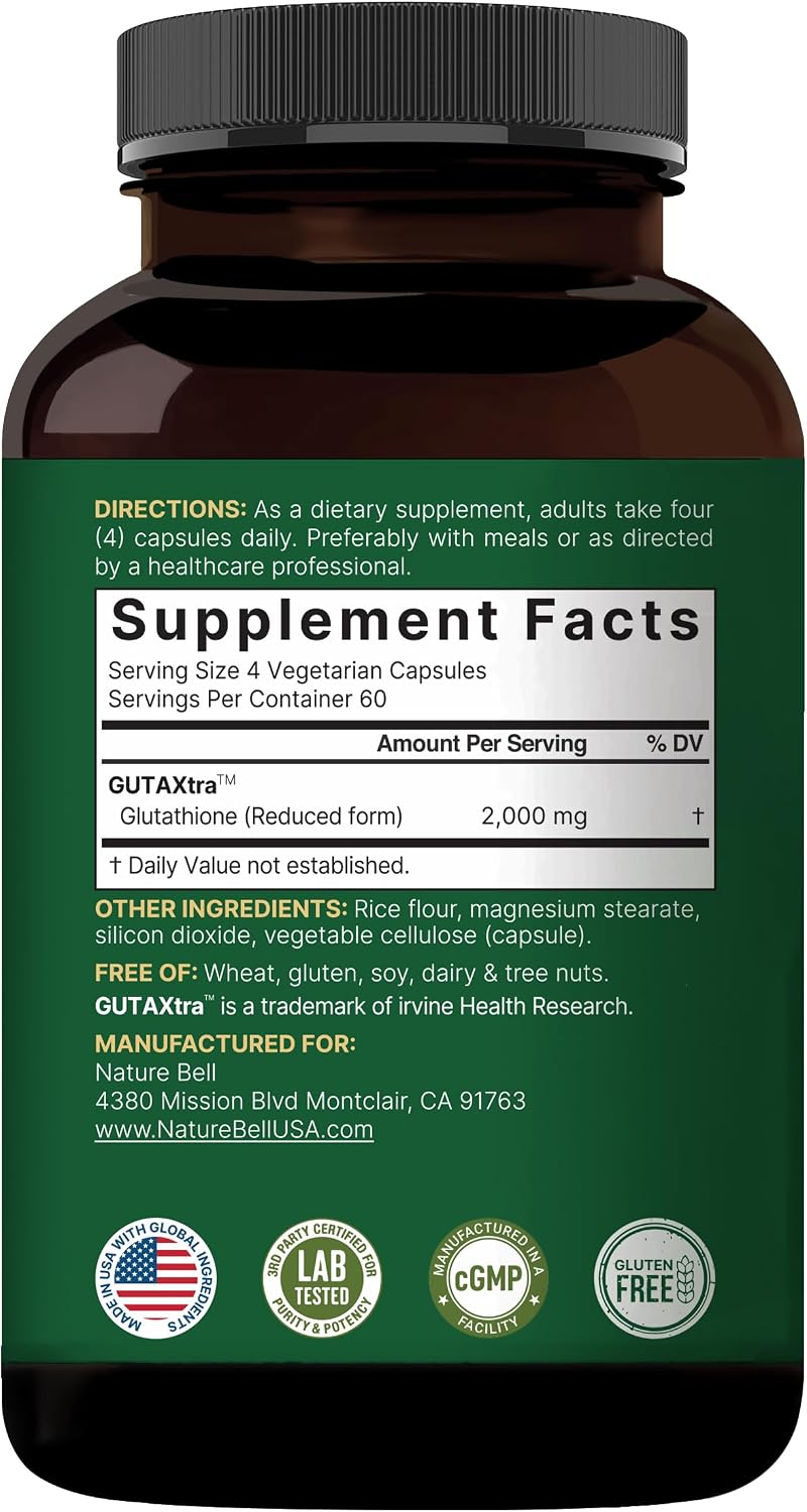 NatureBell Glutathione Supplement 2,000mg Per Serving, 240 Veggie Capsules | 98%+ Purity Verified, Bioavailable Reduced Glutathione Pills, Active Form, Master Antioxidant – Vegan Friendly & Non-GMO