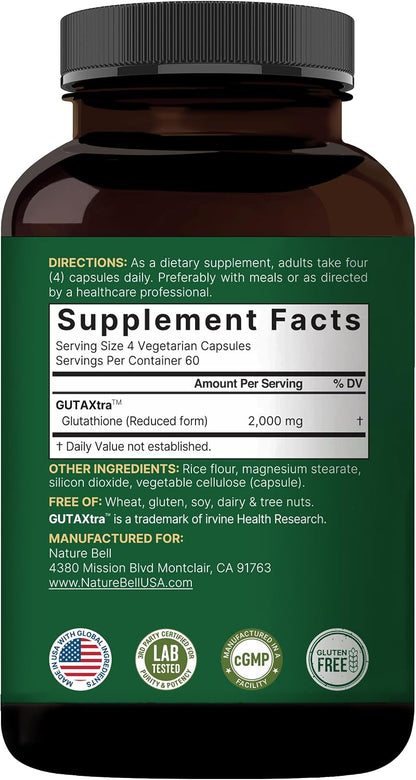 NatureBell Glutathione Supplement 2,000mg Per Serving, 240 Veggie Capsules | 98%+ Purity Verified, Bioavailable Reduced Glutathione Pills, Active Form, Master Antioxidant – Vegan Friendly & Non-GMO