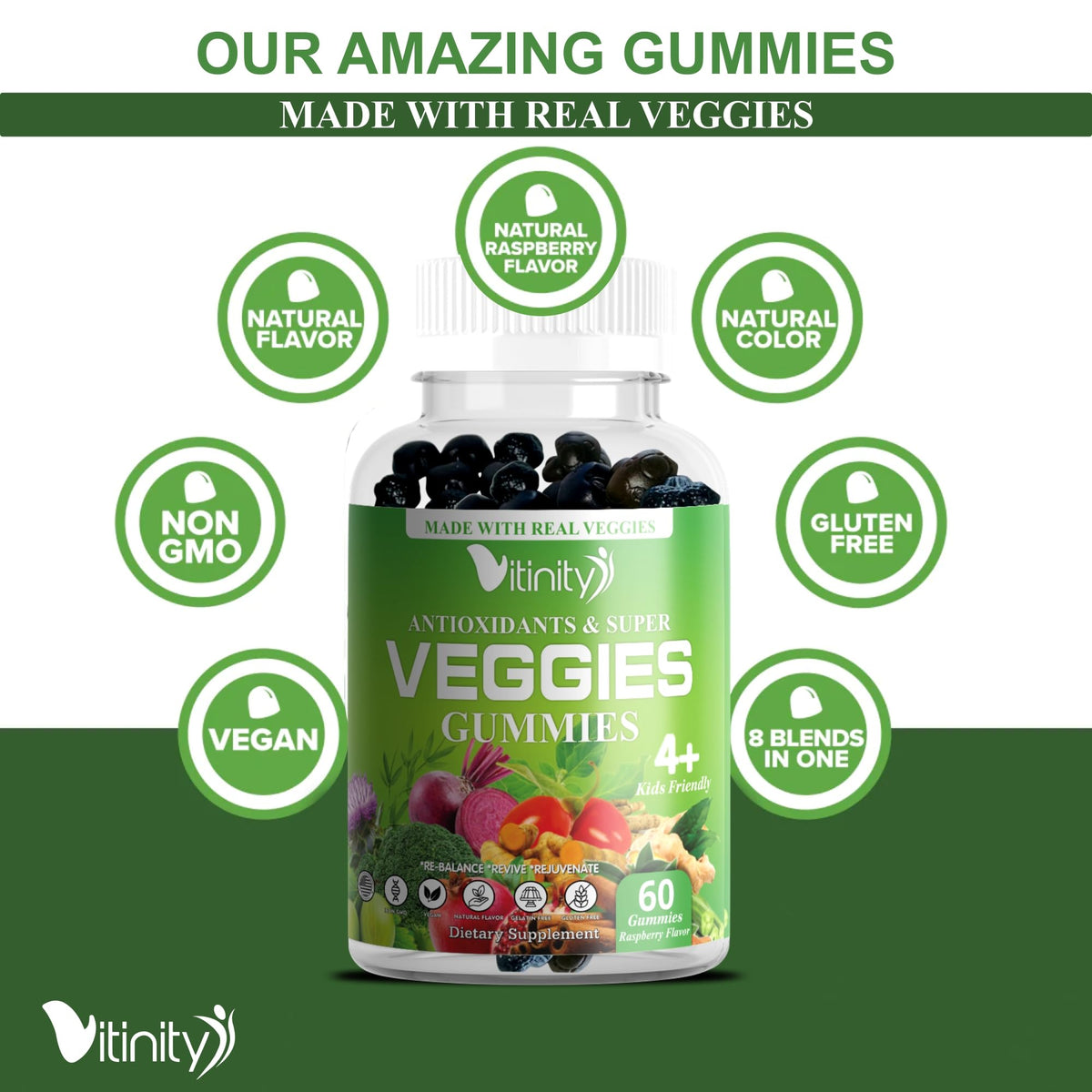 VITINITY Made with Real Super Veggies Delicious Gummy Supplement,Men,Women & Kids