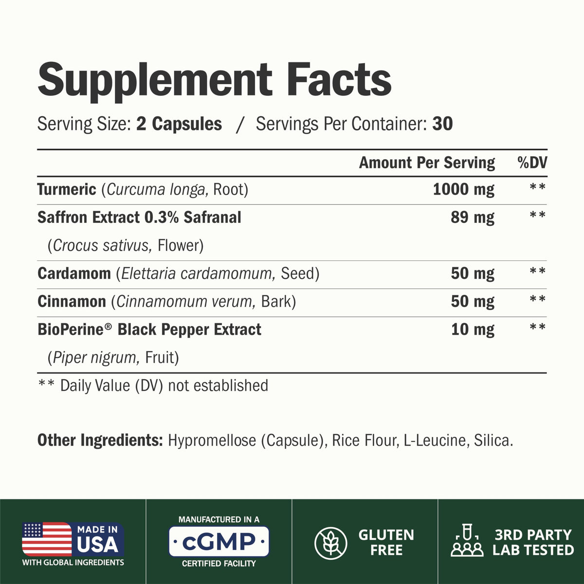 Saffron Supplements w/Saffron Extract 89mg + 1000mg Turmeric Curcumin 60Ct