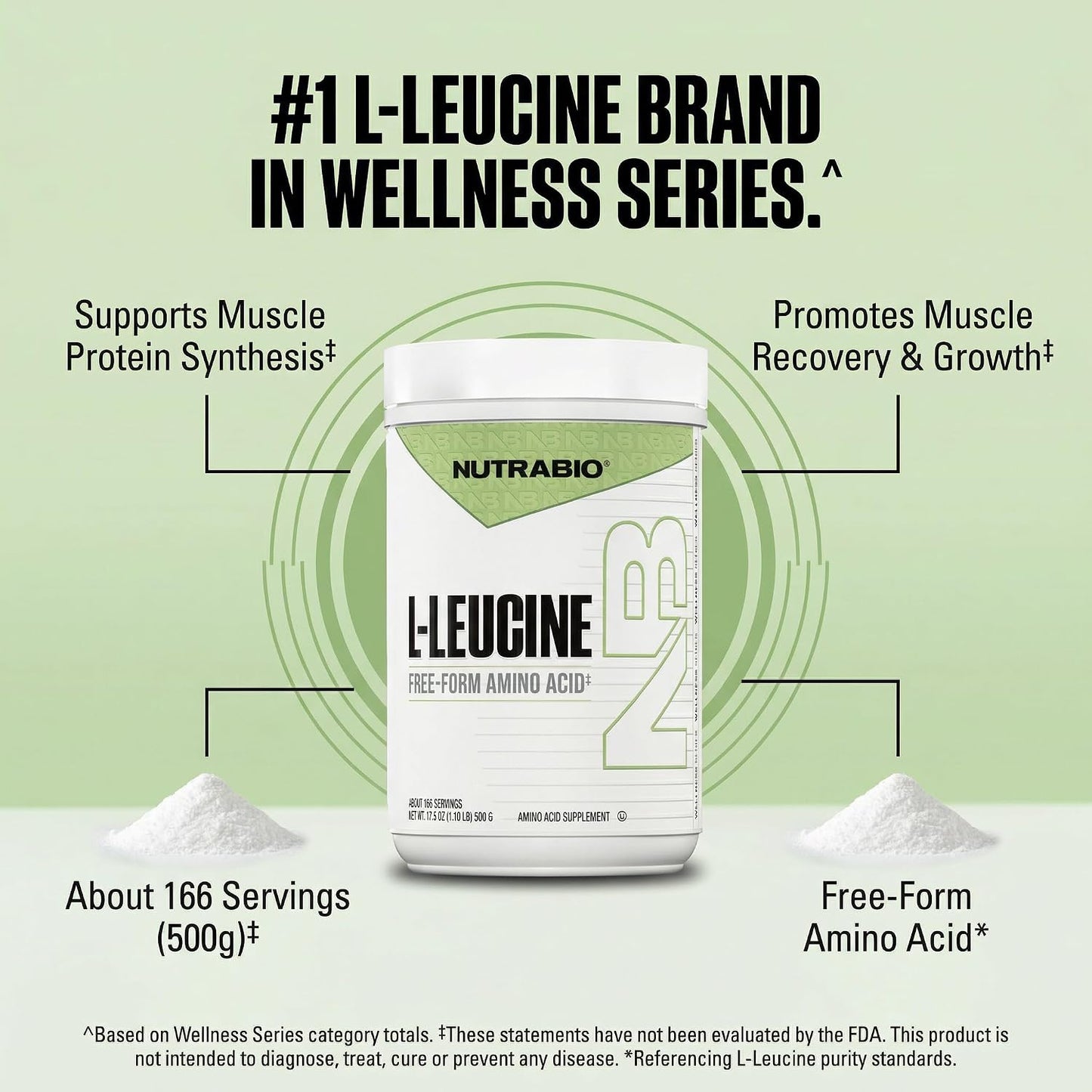 NutraBio 100% Pure L-Leucine - Muscle Recovery and Support - Naturally Fermented Free Form Amino Acid - Vegan, Non-GMO, Gluten Free - (500 Grams)