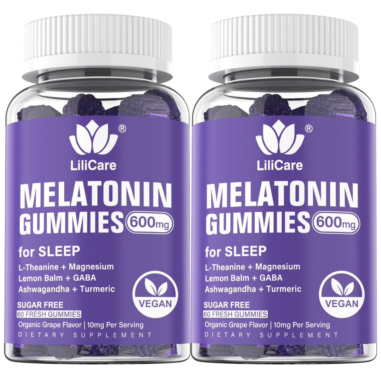 Melatonin Gummies 10mg 20mg for Adults Sugar Free, Extra Strength w/ L-Theanine, Ashwagandha, Magnesium, Turmeric, GABA, Lemon Balm and Chamomile for Healthy Circadian Rhythm, Vegan Grape Flavor, 60ct