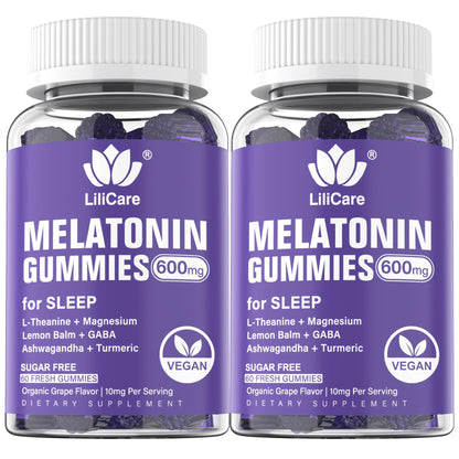 Melatonin Gummies 10mg 20mg for Adults Sugar Free, Extra Strength w/ L-Theanine, Ashwagandha, Magnesium, Turmeric, GABA, Lemon Balm and Chamomile for Healthy Circadian Rhythm, Vegan Grape Flavor, 60ct
