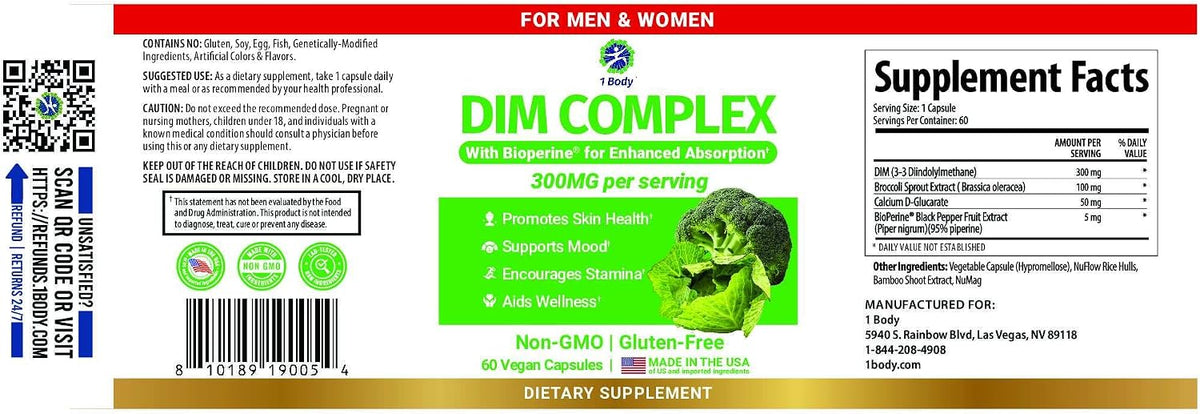 DIM Complex 300mg with BioPerine Supports Hormone Balance 60 Vegan Capsules