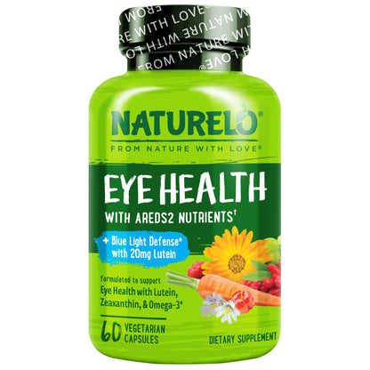NATURELO Eye Vitamins - AREDS 2 Formula Nutrients with Lutein, Zeaxanthin, Vitamin C, E, Zinc, Plus DHA - Supplement for Dry Eyes, Healthy Vision, Eye Support - 60 Vegan Capsules
