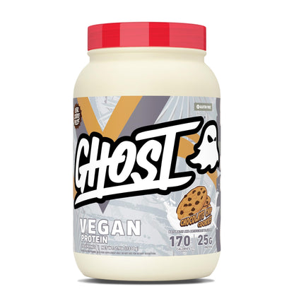 GHOST Vegan Protein Powder, Chocolate Chip Cookies – 2.9LB Tub, 25G of Protein - Plant-Based Pea & Organic Pumpkin Blend Protein with Fiber & Iron - Flavored Post Workout Shakes - Soy, Gluten Free