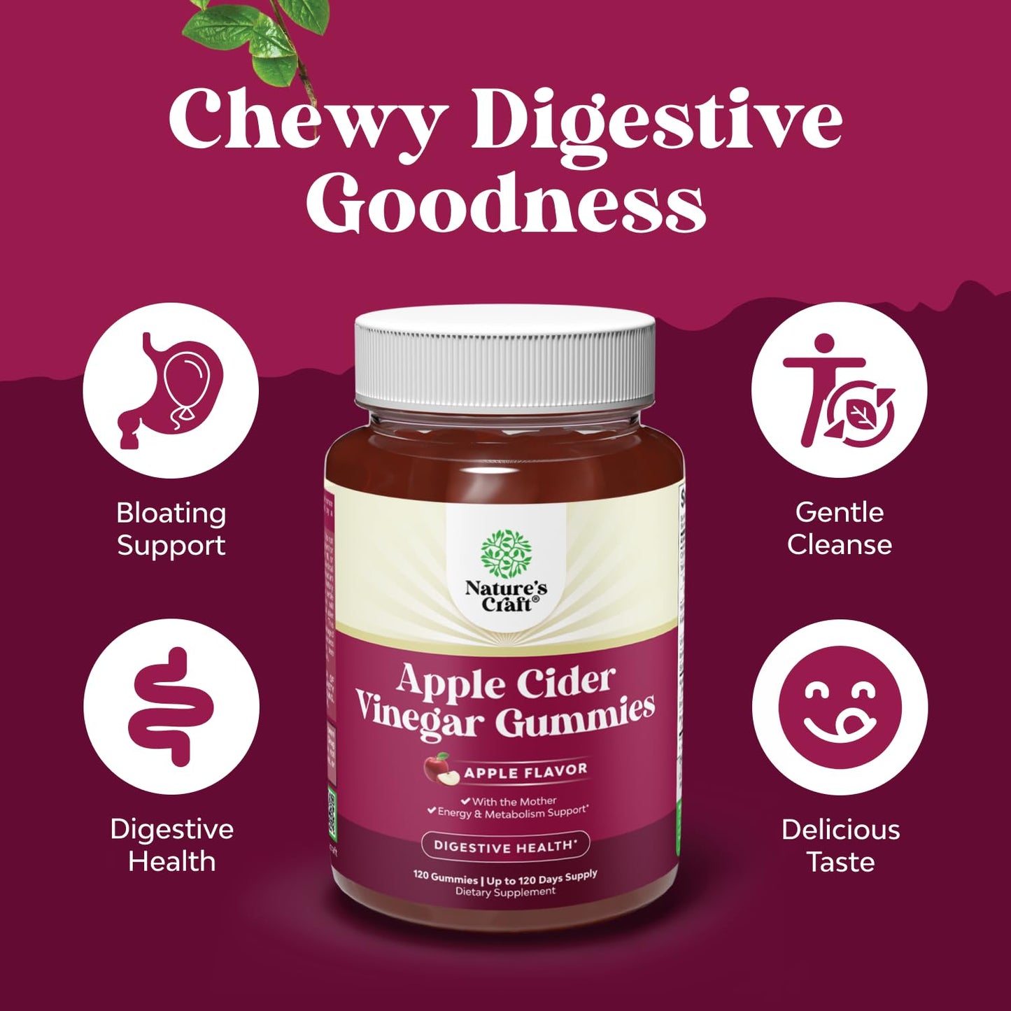 Apple Cider Vinegar Gummies with Mother - Cleanse & Detox ACV Gummies for Weight Loss, Gut Health, Bloating, Metabolism & Energy Support - ACV with Mother with B12 Vitamin, B6 & Pomegranate - 60 Ct
