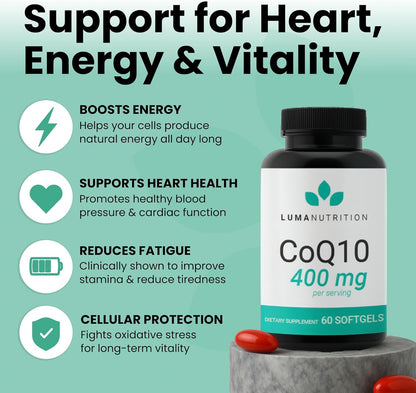 Luma Nutrition CoQ10 400mg Softgel Supplement - 60 Liquid Softgels