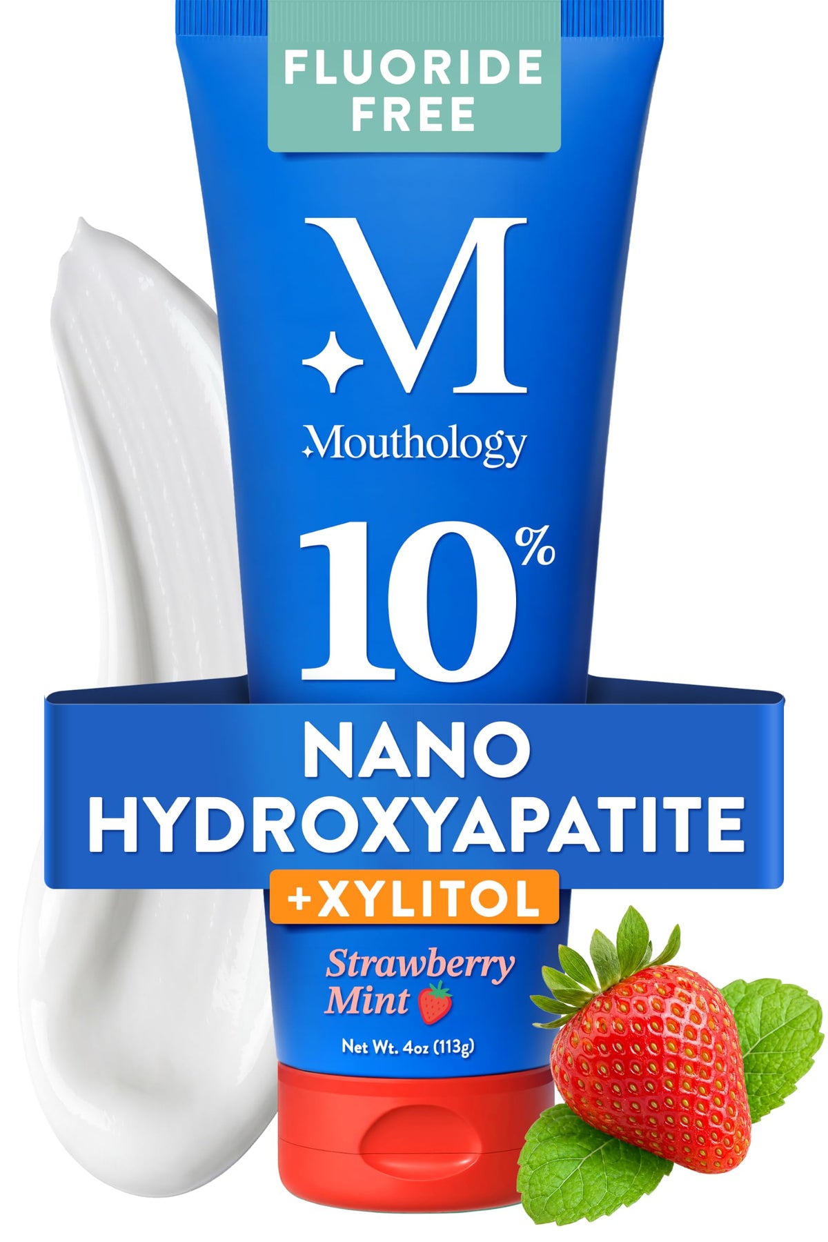 Mouthology 10% Nano Hydroxyapatite Toothpaste Fluoride Free, Whitening*, Rod Shaped nHA, Xylitol Toothpaste for Adults, Enamel Care*, Sensitive Teeth*, SLS Free, Mint 4oz (USA Made) Package May Vary