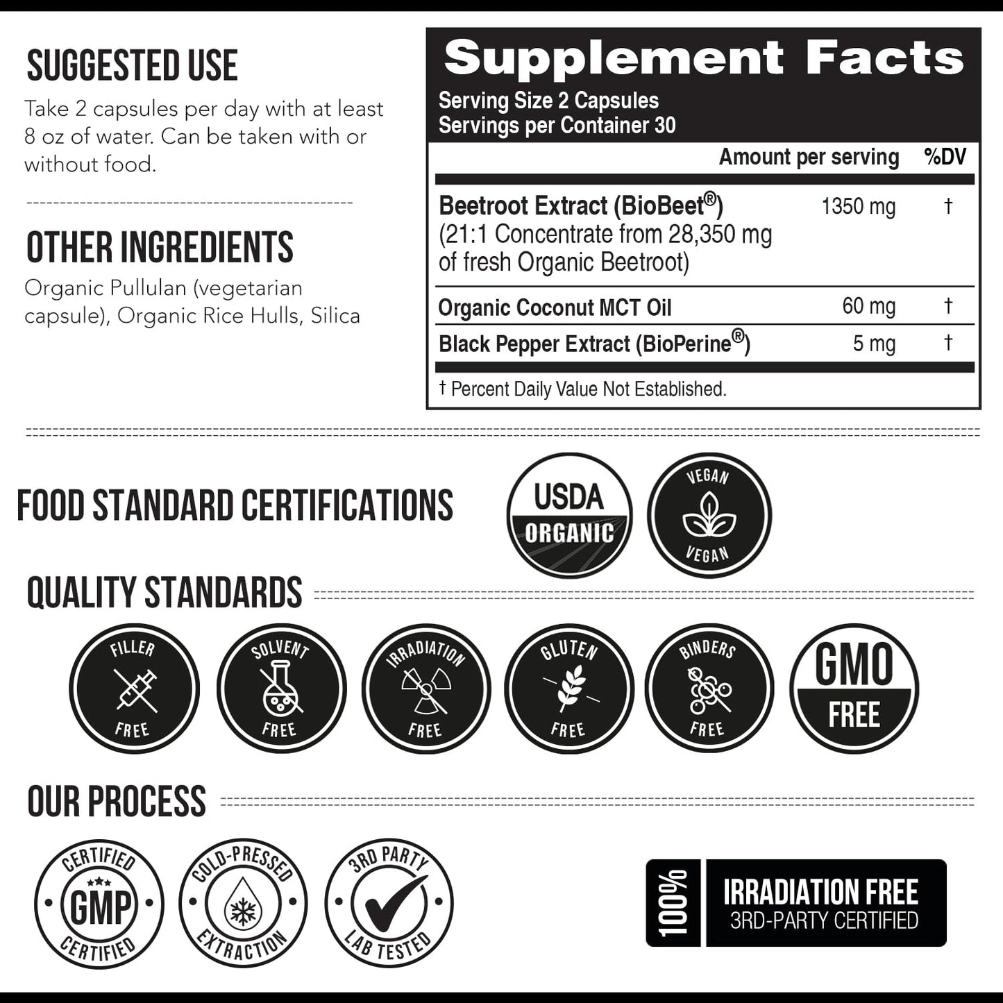BioBeet® Max Strength Beet Root Capsules - 21:1 Concentrate, Each Serving Derived from 28,350 mg Organic Beetroot - Absorption Enhancement with BioPerine® Black Pepper Extract (60 Capsules)