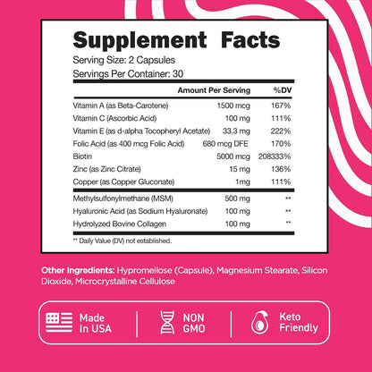 Vital Vitamins Hyaluronic Acid Hydration Complex 60 ct + Biotin Complex 60 ct