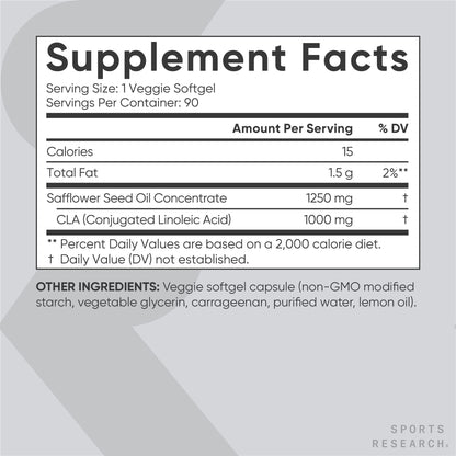 Sports Research Vegan CLA - 1250mg with Active Conjugated Linoleic Acid for Men