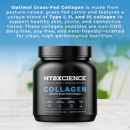MYOXCIENCE Optimal Grass-Fed Collagen Powder | Bovine Collagen Peptides | Supports Collagen Production, Joint Health, Skin Elasticity, and More (30 Servings)