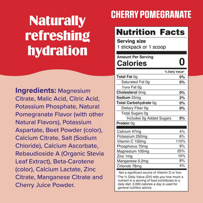 Ultima Replenisher Cherry Pomegranate Electrolyte Packets, 20 Stickpacks | Daily Zero Sugar Powder Hydration Packets with 6 Key Electrolytes & Minerals - Sugar Free, Plant Based & Keto Friendly