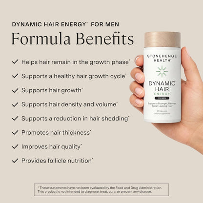 Stonehenge Health Dynamic Hair Energy for Men – Hair Growth Supplement with Saw Palmetto, Spermidine, Biotin & Tocotrienols – Supports Thicker, Denser, Fuller-Looking Hair – 60 Vegetarian Capsules