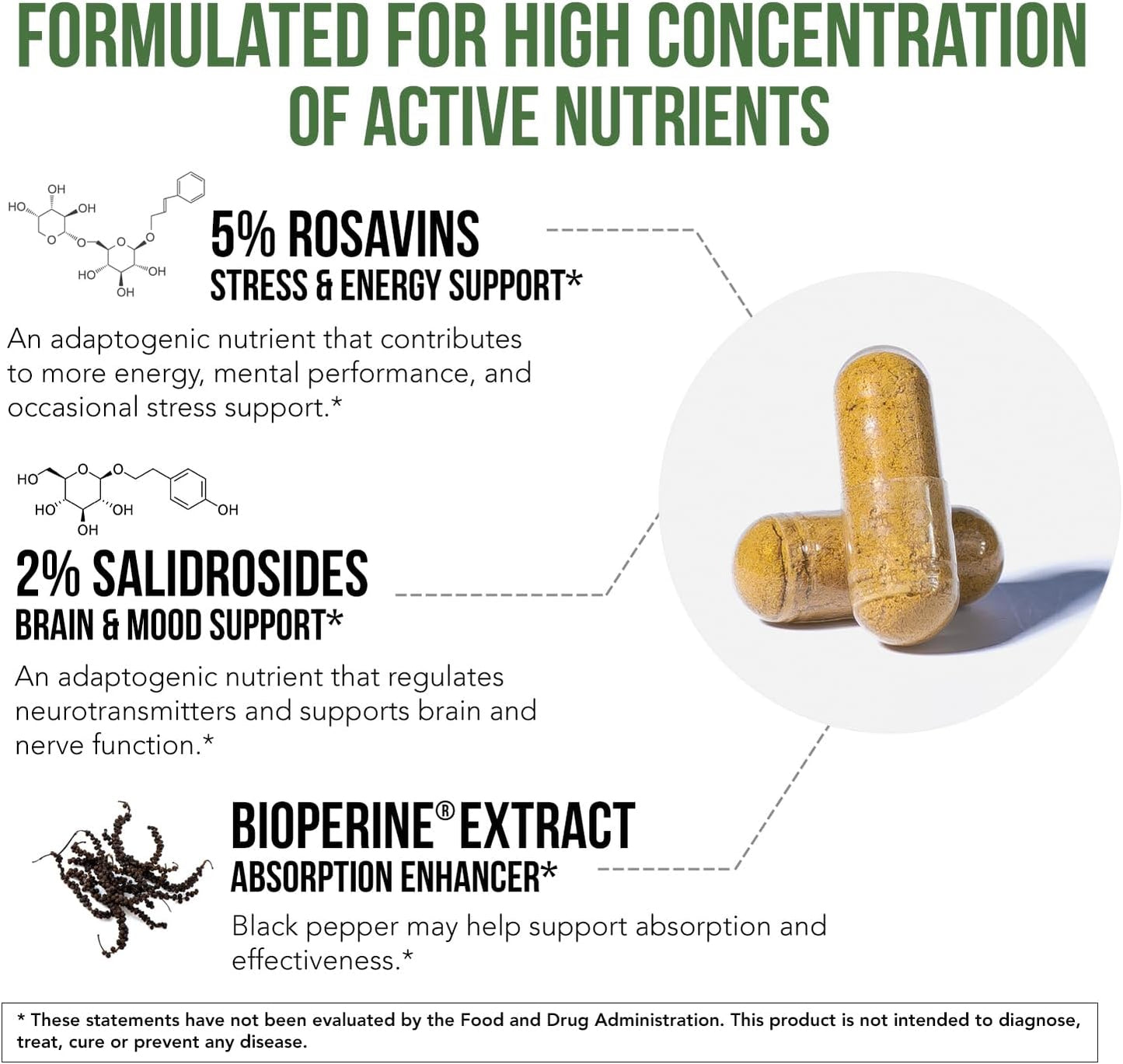 Max Strength Siberian Rhodiola®: Rhodiola Rosea 5% Rosavins, 2% Salidroside & BioPerine® for Enhanced Absorption – Helps Support Stress, Energy & Focus* – Grown in Siberia, DNA Verified (60 Capsules)